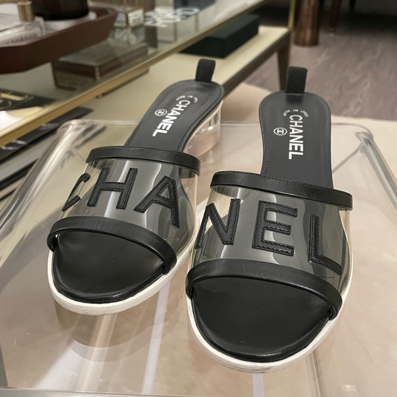Chanel PVC Mule Slides 2019 Collection by Karl Lagerfeld Black & Clear - Picture 1 of 7